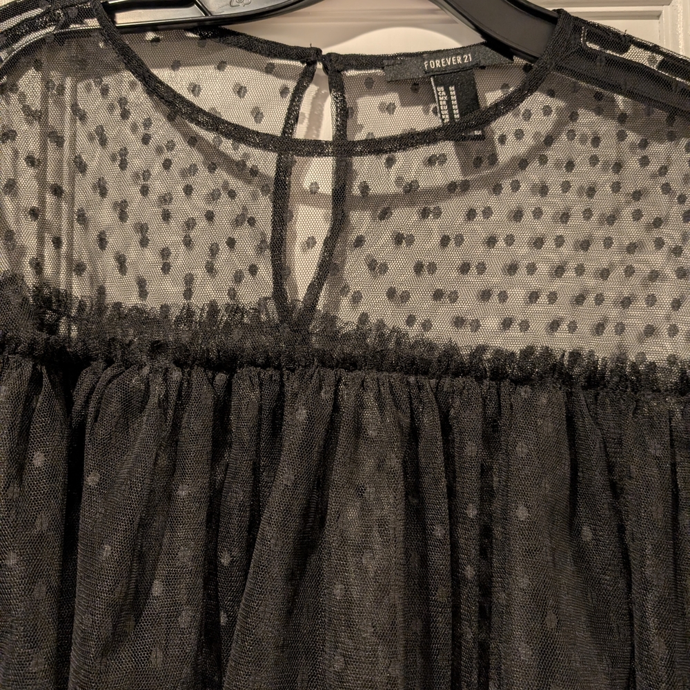 Forever21 Whimsygoth Gothcore Ditsy Black Sheer Women's Top Medium Ruffle - Picture 2 of 7